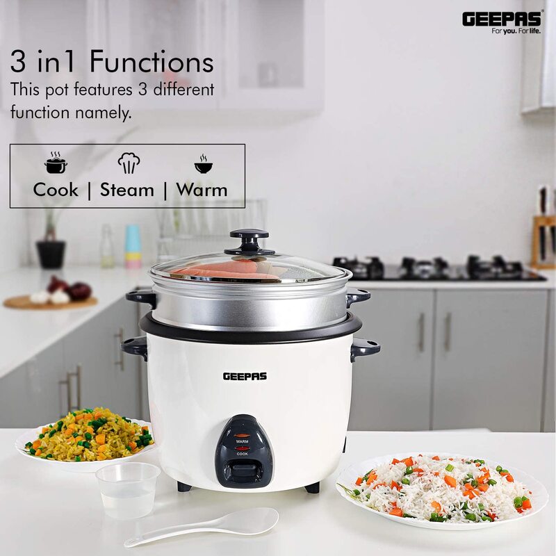Geepas 1.5L Rice Cooker Steamer with Non-Stick Cooking Pot  500W Automatic Cooking, Steam Vent Lid & Simple One Touch Operation Make Rice, Steam Healthy Food & Vegetables 